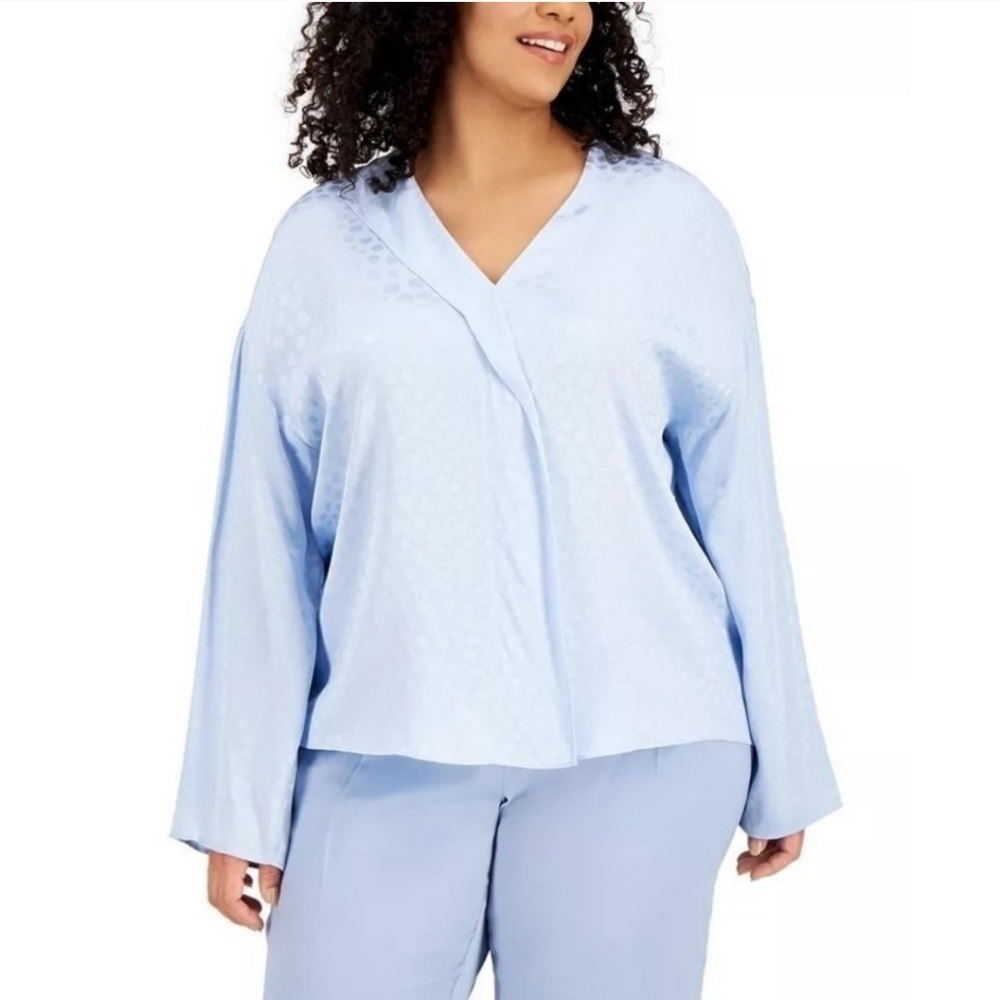Alfani Plus Size Collared Blouse Blue Combo 2X